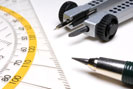 Zirkel, Stift, Geodreieck
