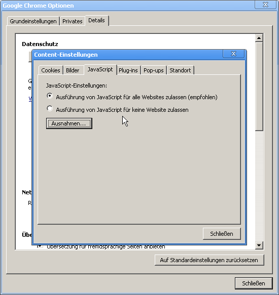 JavaScript in Google Chrome